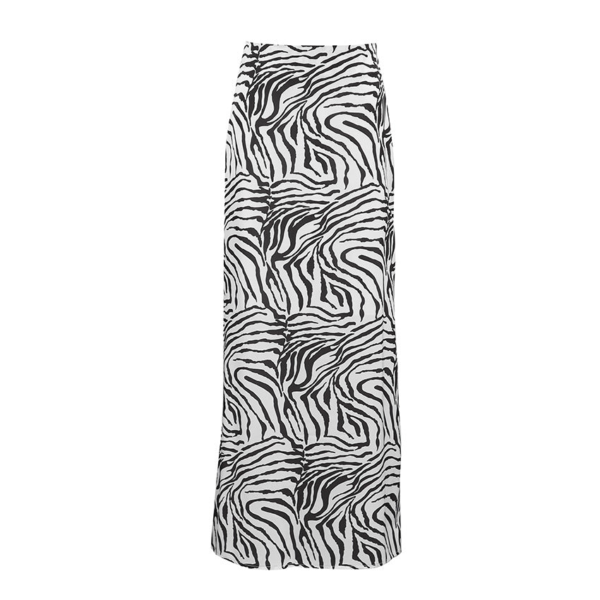 Autumn Sexy Design Zebra Print Satin High Waist Slim Fit Ankle High Skirt Simple Skirt