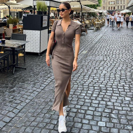 Ropa de verano para mujer, vestido ajustado con cuello y un solo pecho, vestido ajustado con abertura y corte entallado para mujer