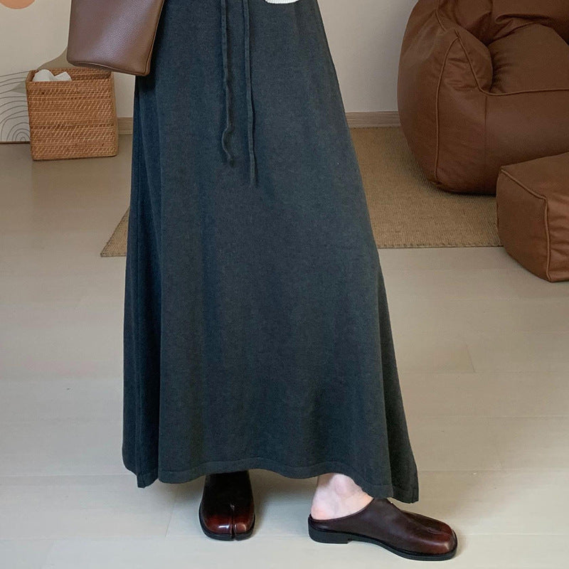 Autumn Warm Comfortable All Matching Knitted Overskirt Korean Waist Slimming Mid Length Dress Women