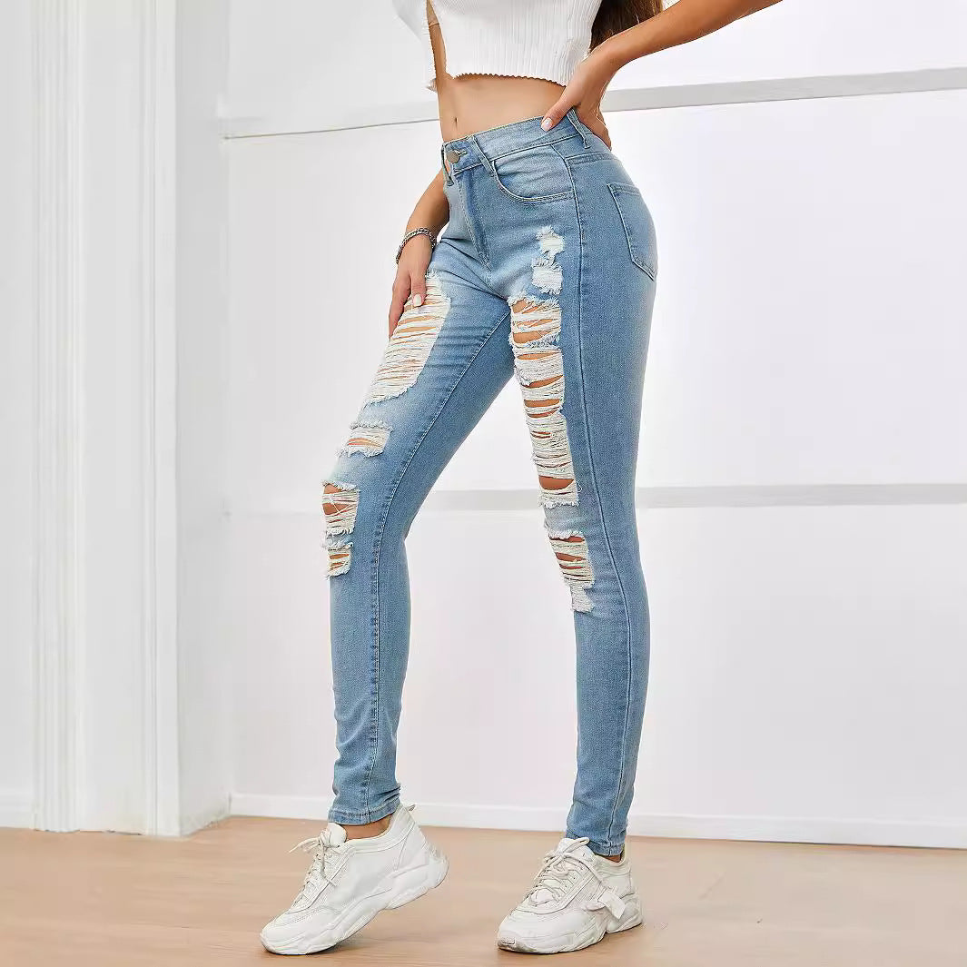 Women Clothing Women Pants Ripped Frayed Stretch Skinny Jeans