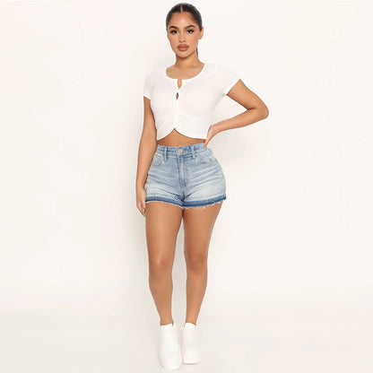 Comfort Washed Tassel Women Denim Shorts