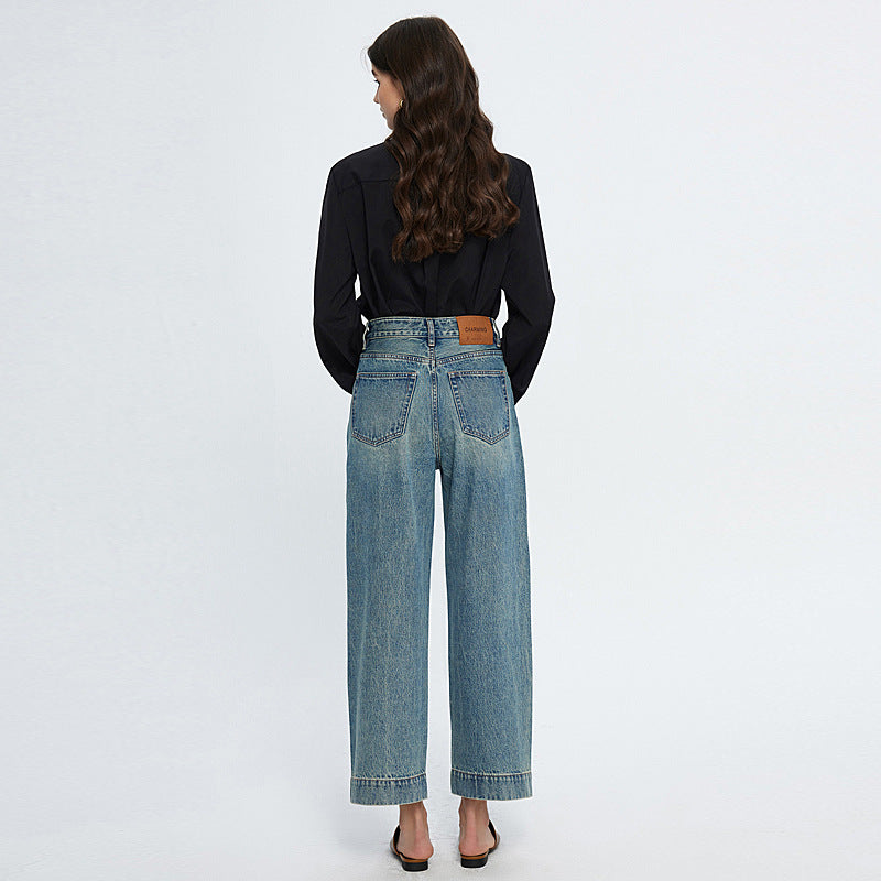 Pantalones de pierna ancha para mujer, pantalones vaqueros holgados de cintura alta, ajustados, para otoño e invierno, pantalones cortos que combinan con todo, estilo retro informal