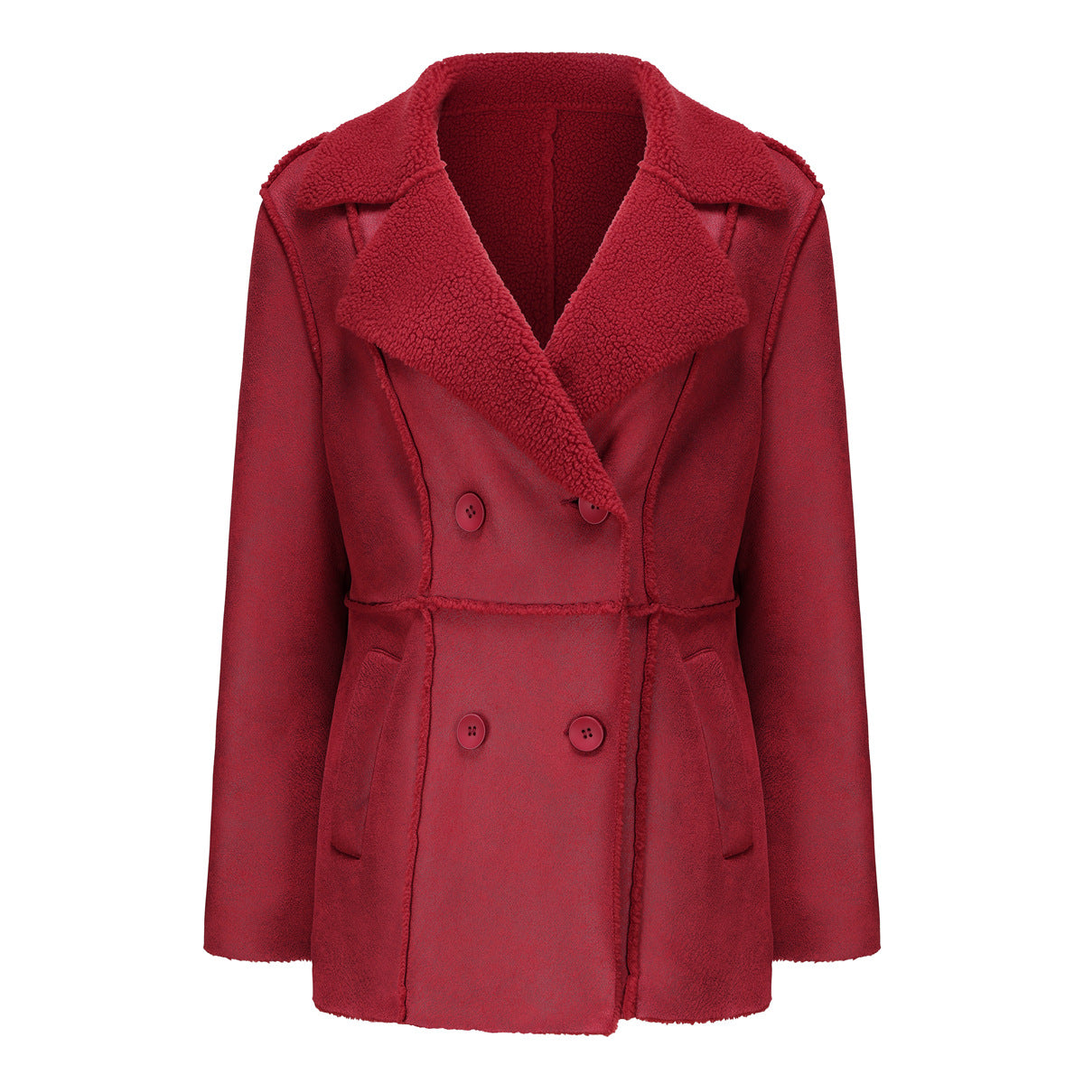 Veste en fausse peau de mouton avec col en velours et manteau en cuir pour femme, manteau mi-long pour automne et hiver, manteau en daim pour femme