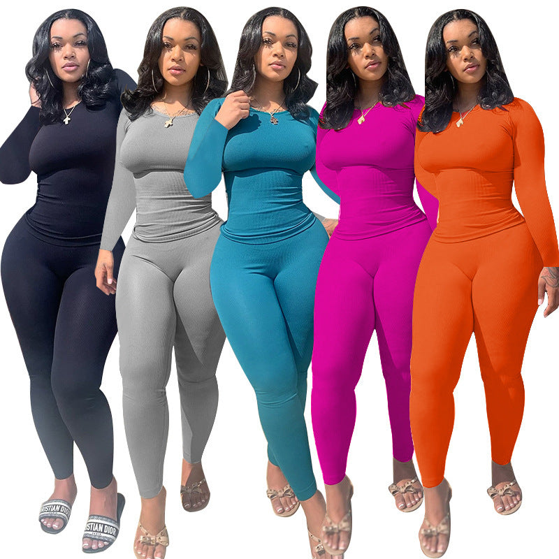 Women's Plus Size Sports Two-piece High-elastic Sunken Stripe