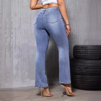 Jean Bootcut taille haute pour femme, pantalon extensible, coupe Slim, à la mode, haut-parleur droit, été