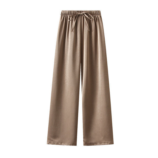 Pantalon large en acétate gaufré chinois pour femme, pantalon droit brillant à motif foncé ethnique chinois, printemps été