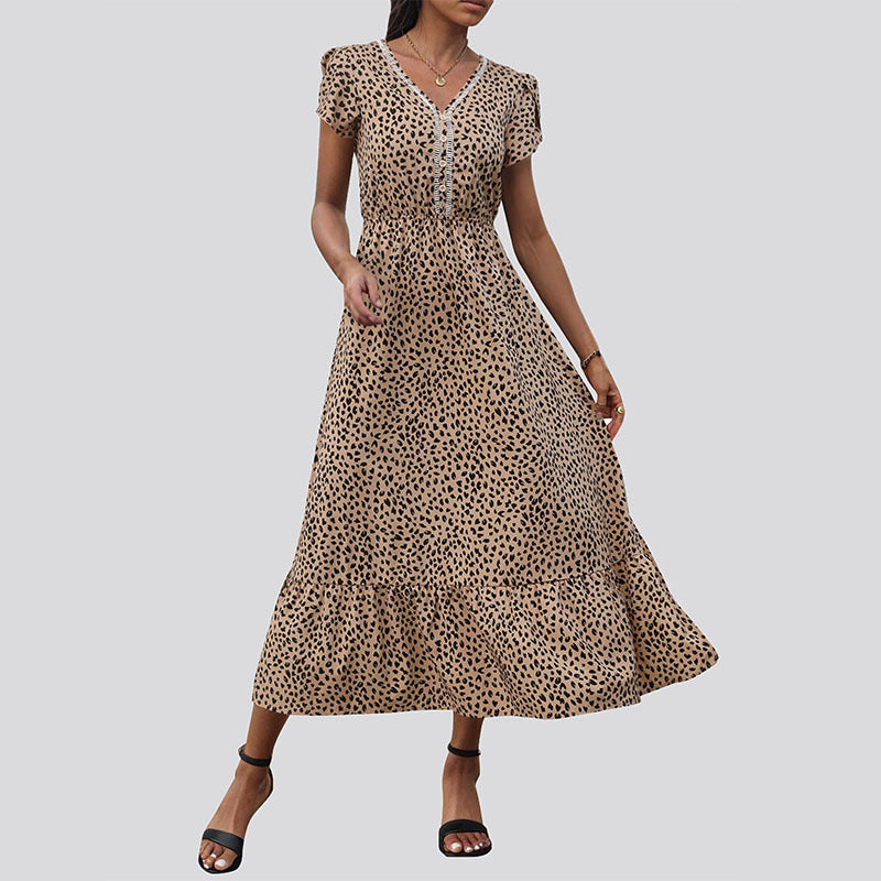 Vestido con estampado de leopardo adelgazante de cintura media de verano para mujer