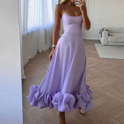 Vestido de mujer de verano con tirantes grandes y color liso