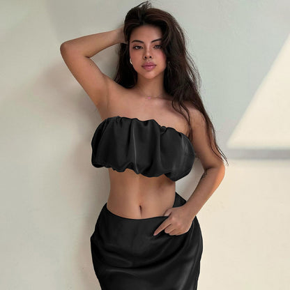 Ropa de mujer Conjunto de falda delgada y top con sujetador horizontal clásico de verano