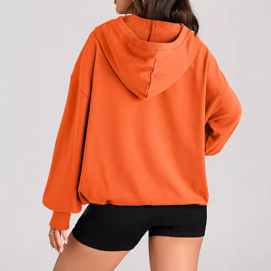 Pull à manches longues et capuche pour femme, couleur unie, avec poche zippée, couleur unie, automne et hiver