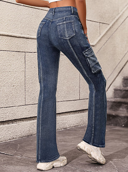 Pantalon Cargo à la mode multi-poches, Sexy, taille haute, droit, amincissant, en Denim, pour femmes