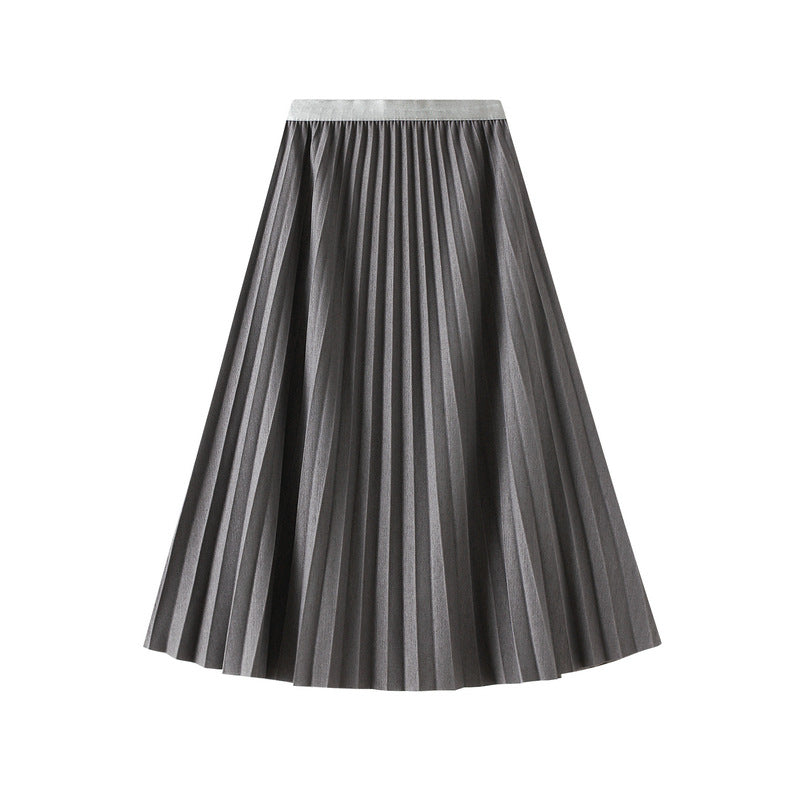 Autumn Pleated Skirt Mid Length Skirt Spring Autumn Women Drape A line Skirt