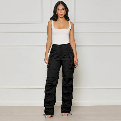 Pantalon plissé pour femme, droit, taille élastique, poche, bande à la cheville, vêtements de travail, automne et hiver