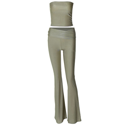 Women Clothing Summer Tube Top Slim Trousers Women Set