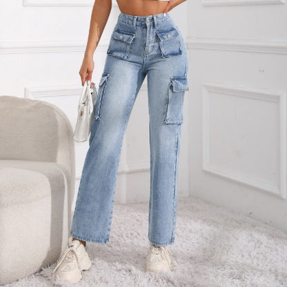 Casual Stylish Multi Pocket Loose Cargo Pants Jeans for Women