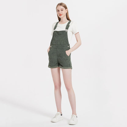 Denim Suspender Pants Women Spring Autumn Loose Shorts Suspender Casual Corduroy Shorts