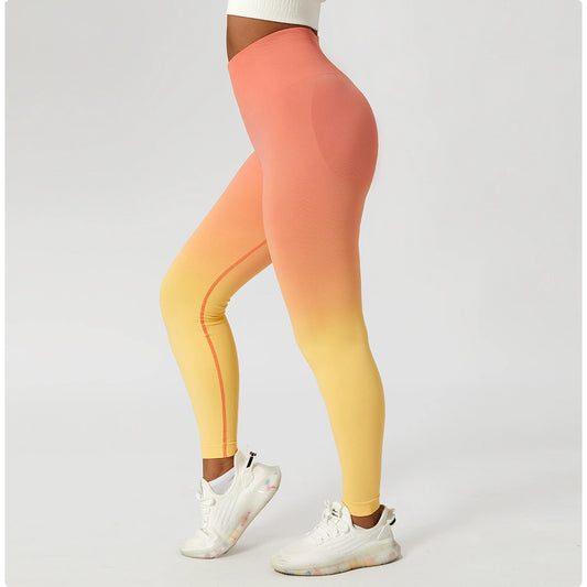 European and American Gradient Seamless Peach Hip Raise High Waist Yoga Pants