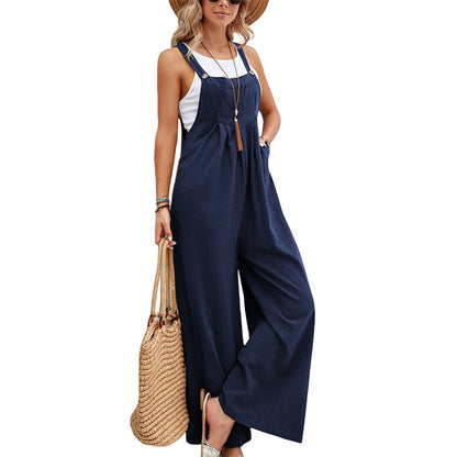 Women Clothing Popular Solid Color Casual Suspender Trousers