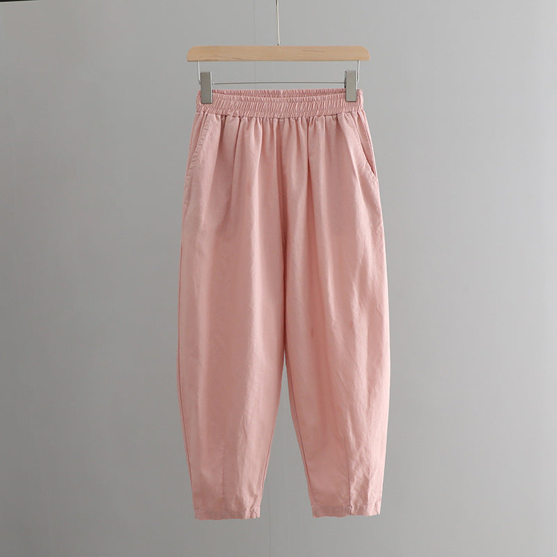 Cotton Linen Women Clothing Spring Summer Artistic Cotton Linen Casual Pants Linen All Matching Slimming Cropped Pants Baggy Pants