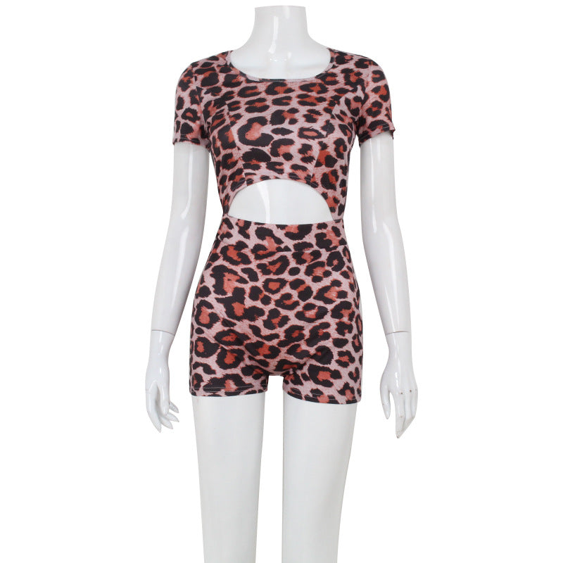 Mono sexy de verano para mujer, con estampado de leopardo, manga corta, sin espalda, mono sexy para mujer