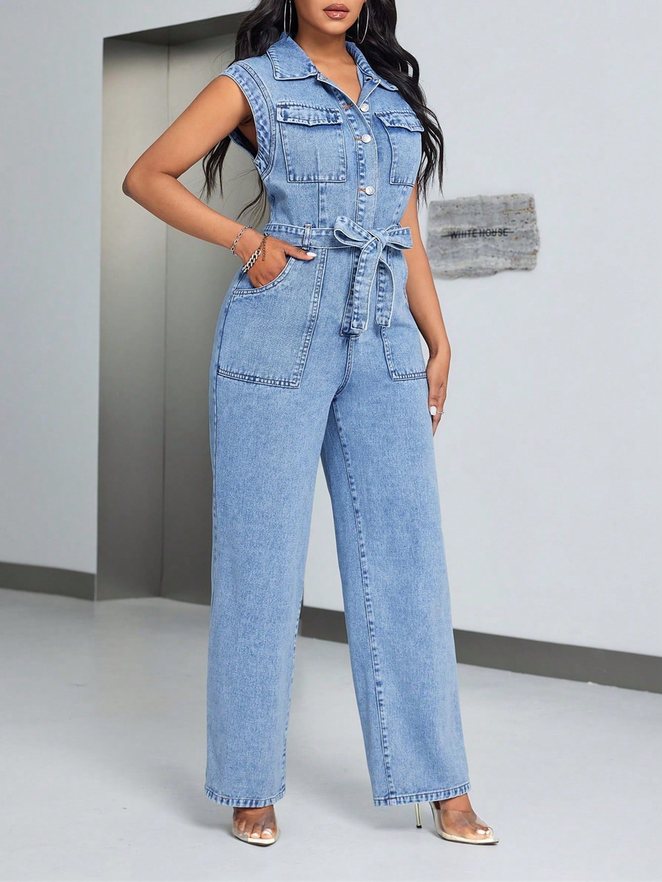 Denim Women Wear Sleeveless Casual Jumpsuit Trousers Jeans