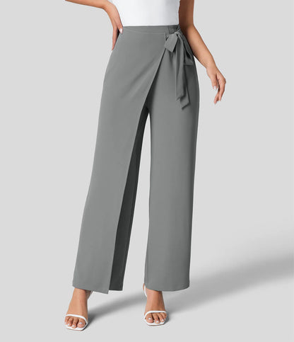 Workwear Women Work Pant Casual Texture Wide Leg Professional Trousers Belt Pants