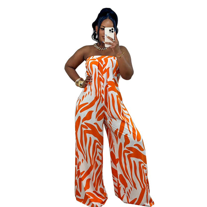 Women Clothing Printed Sleeveless Wide Leg Jumpsuit