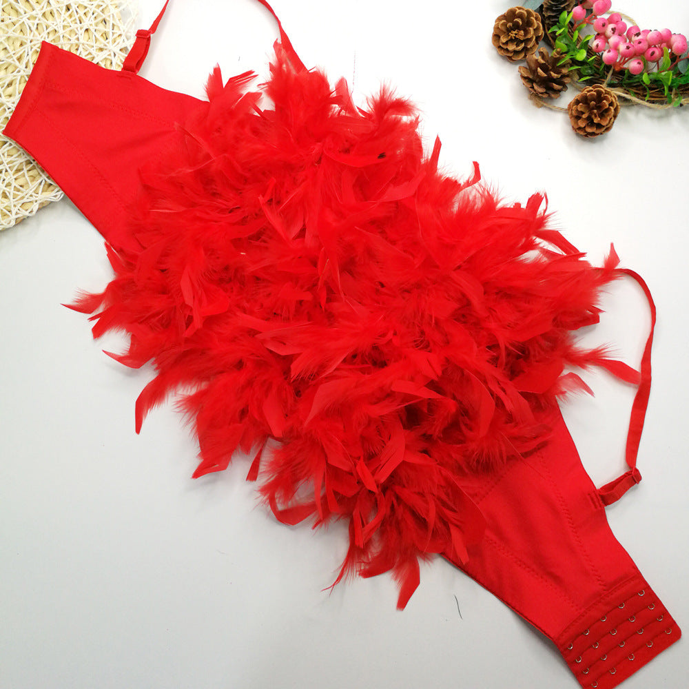 Colorful Feather Sling Tops Outerwear Underwear Free Bar Nightclub Dancing Bra Sexy Chicken Feather Tube Top Women