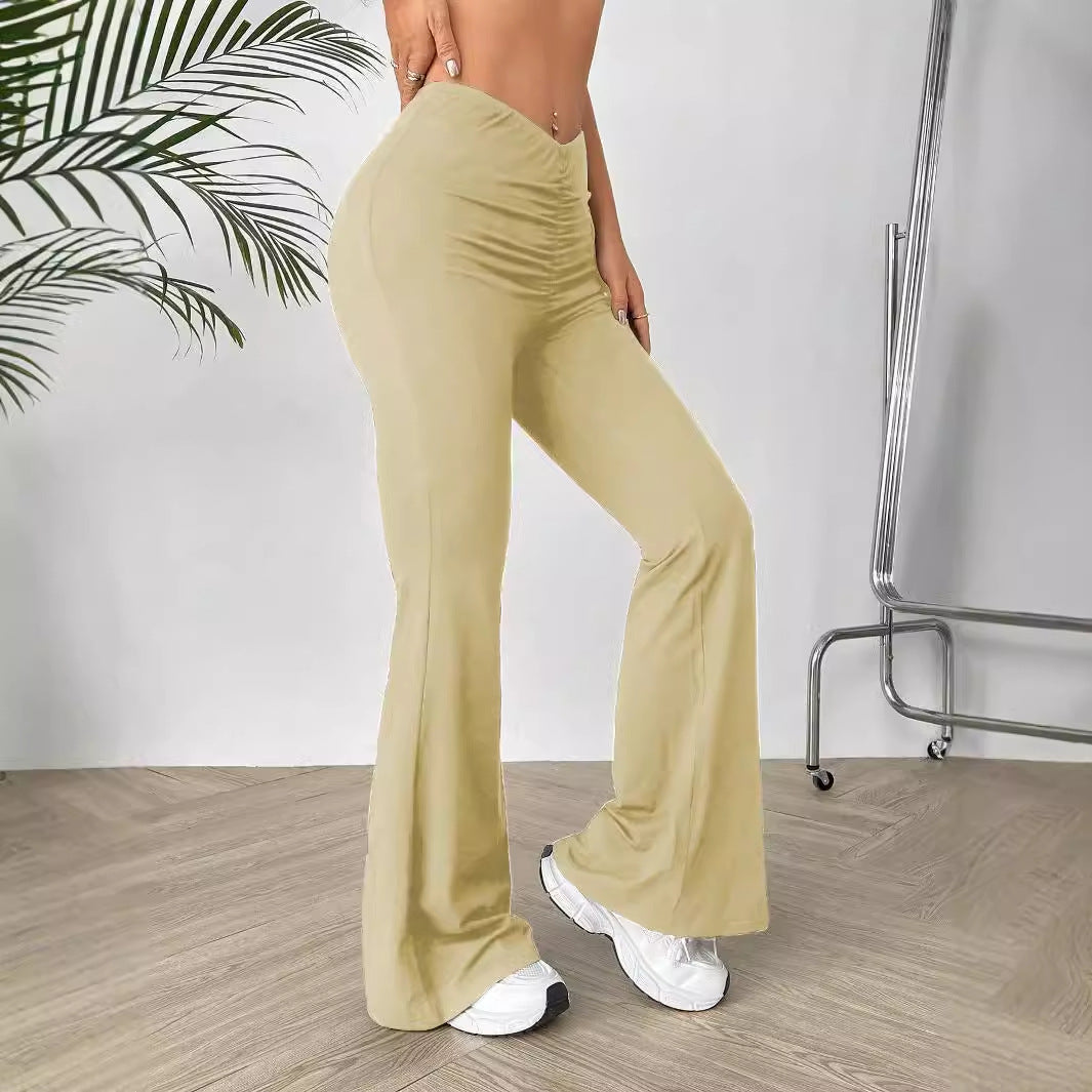 Women Clothing Summer V Shaped Waist Slimming Bootcut Pants Trousers