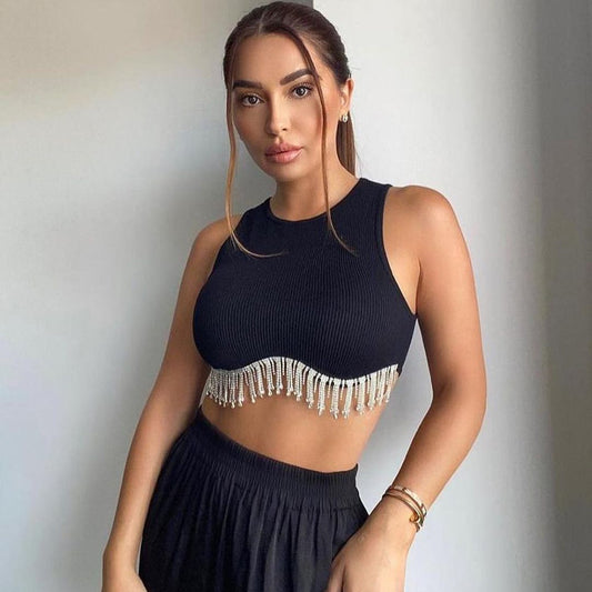 Ropa de mujer Chaleco pequeño con cadena de metal Top sin mangas con callos recortados sexys para mujer