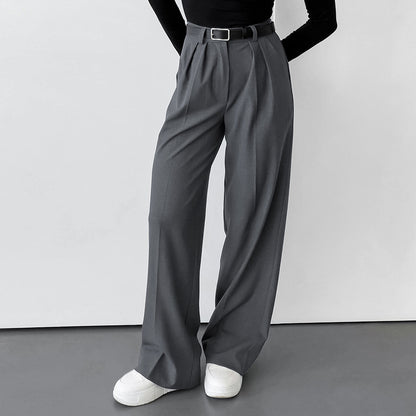 Pantalon de travail décontracté taille haute à jambe large et ample pour femme, pantalon de bureau gris, arrivée d'automne