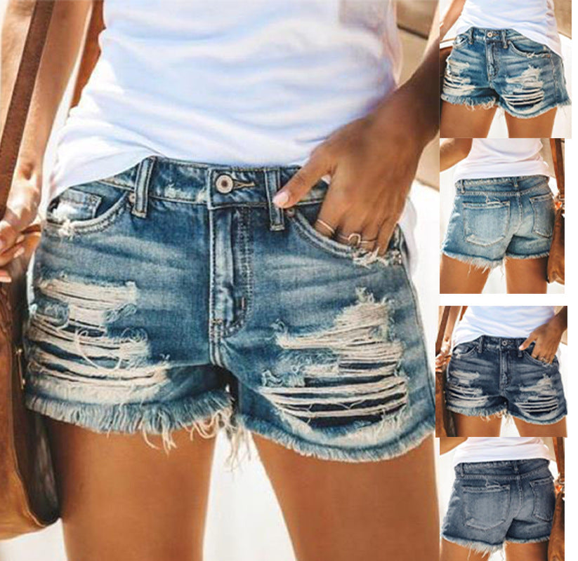 Short d'été en denim déchiré taille haute pour femme