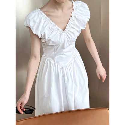 Robe française à taille ajustée, dos nu, col en V, élégante, de haute qualité, sans manches, plissée