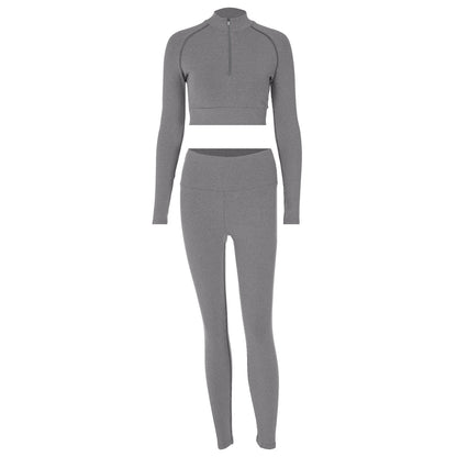 Autumn Winter Long Sleeve Zipper Slim Fit Hip Raise Trousers Two Piece Sports Yoga Set Women