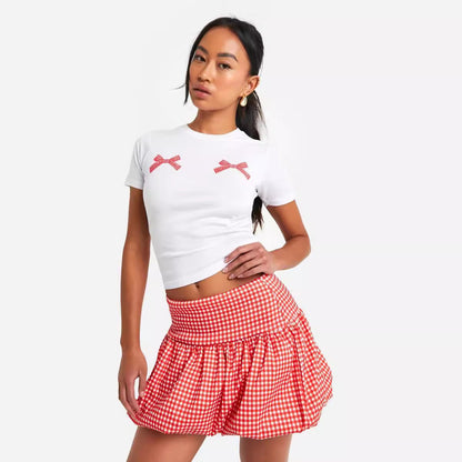 Arrival Spring Summer Casual Women Plaid A line Flared Mini Skirt