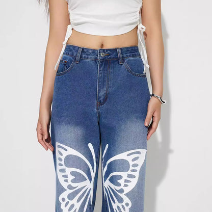 Women Wear Retro Casual High Waist Straight Jeans Trousers