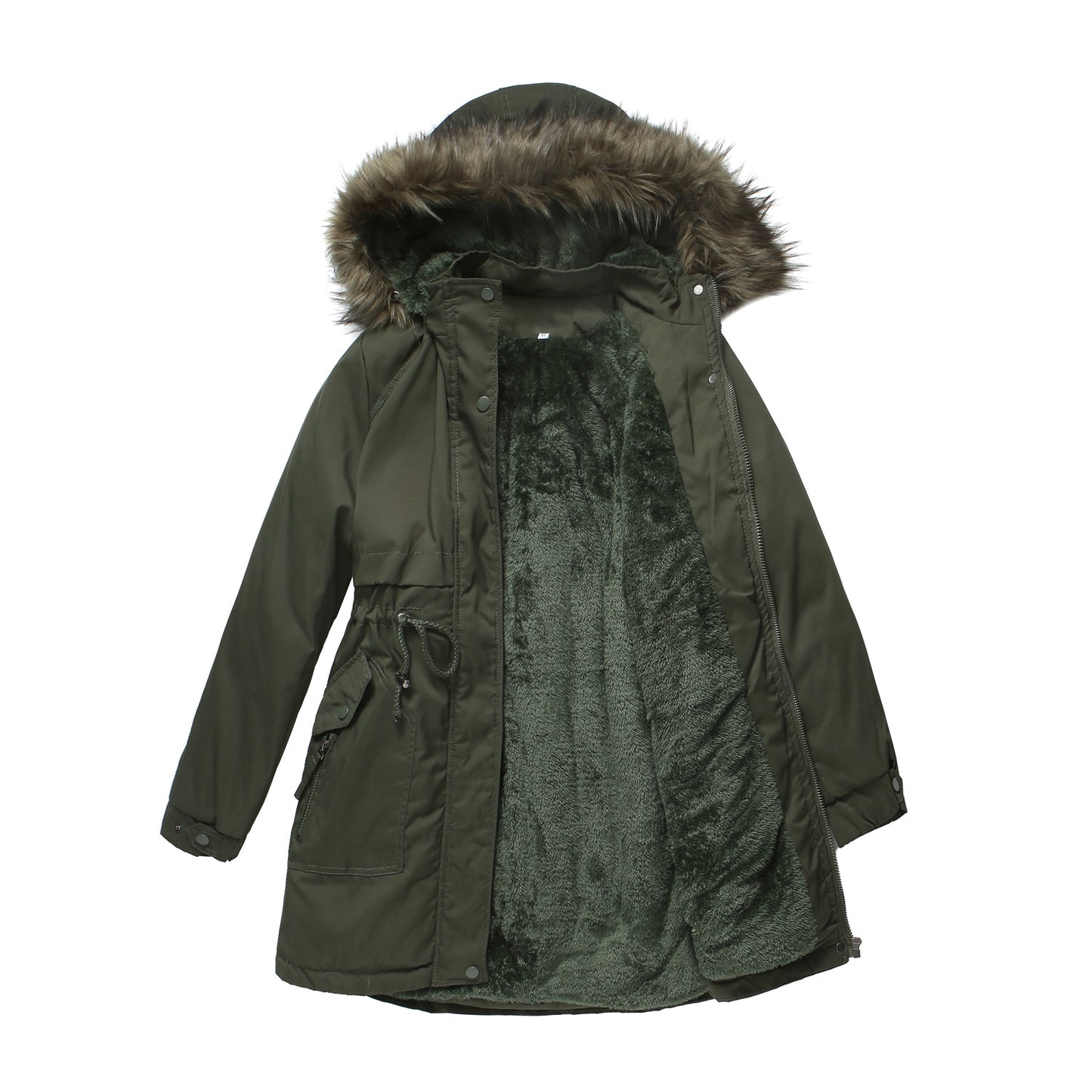 Abrigo acolchado de algodón para mujer, cuello de piel desmontable, gorro desmontable, parka acolchada para mujer