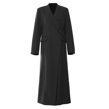 Autumn Winter Special Special Machine Craft Irregular Asymmetric Structure Long Trench Coat Women