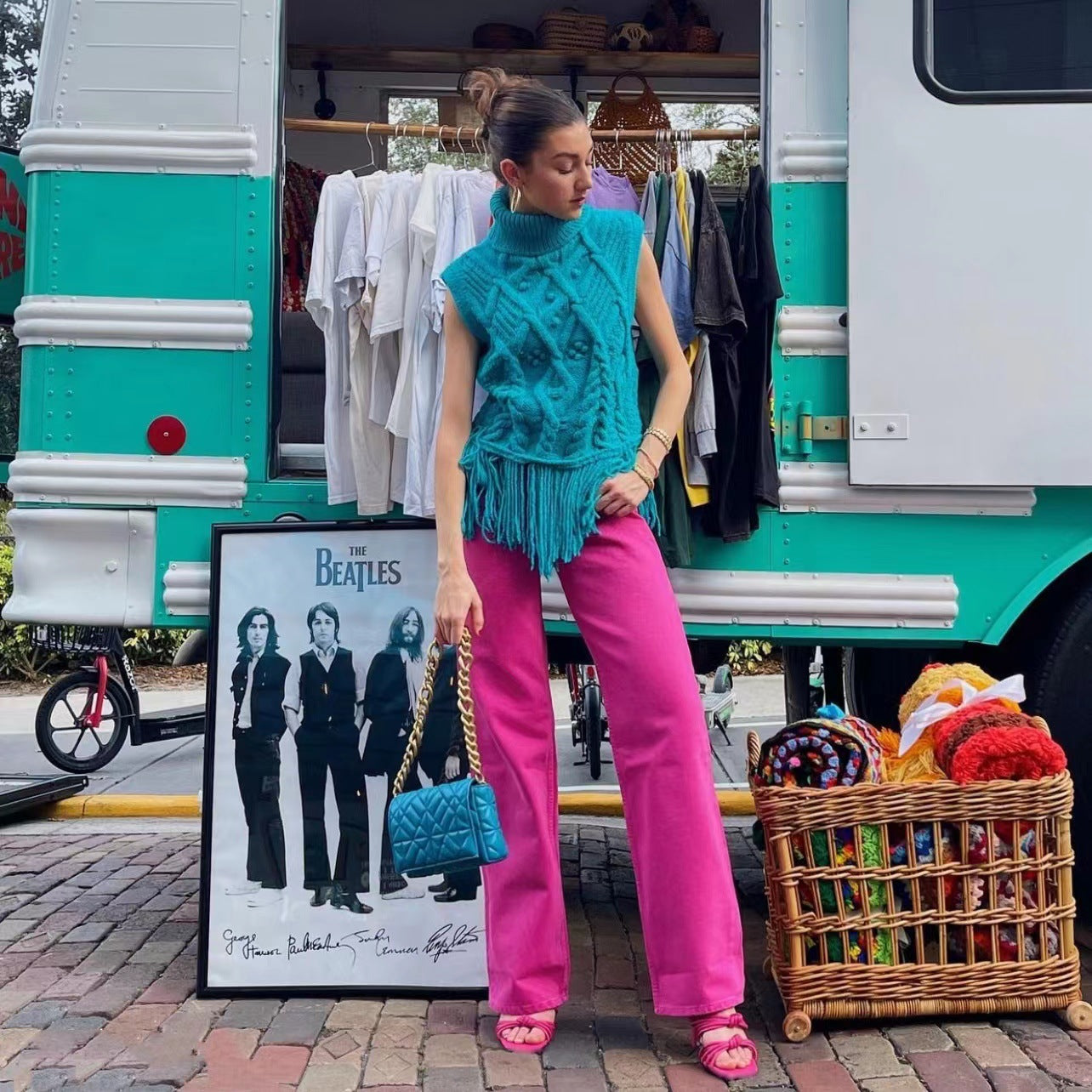 Pantalon droit taille haute, jean Rose rouge, pantalon décontracté de rue frit