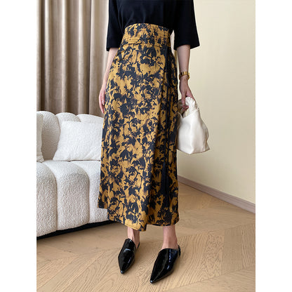 Chinese Waist Seal Ribbon Autumn Winter Ink Blooming Shimmer Slimming Skirt