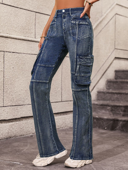 Pantalon Cargo à la mode multi-poches, Sexy, taille haute, droit, amincissant, en Denim, pour femmes