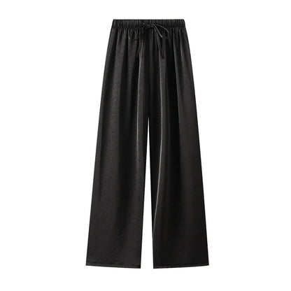 Chinese Embossed Acetate Wide Leg Pants for Women Spring Summer Dark Pattern Chinese Ethnic Glossy StraightbLeg Trousers