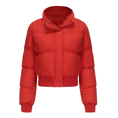 Automne Hiver Femmes Vêtements Courte Veste En Coton Femmes À Manches Longues Col Haut Manteau Chaud Lâche Décontracté Coton Rembourré Vêtements Manteau De Pain