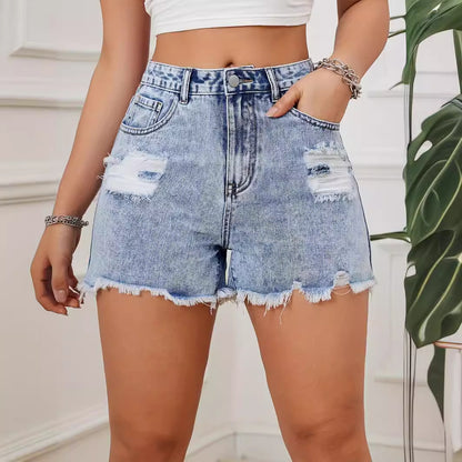 Women Summer Ripped Sexy Denim Shorts High Waist Raw Hem Pants All Matching Casual