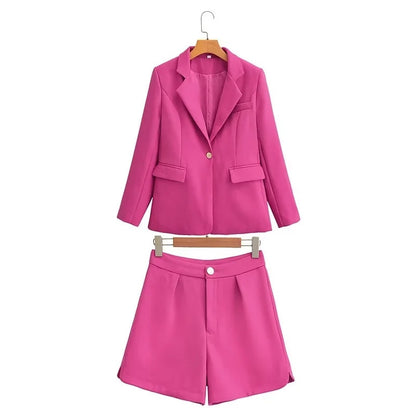 Français Chanel Blazer Costume Ensemble Short Deux Pièces Élégant Femmes Vêtements Automne Couleur Unie Décontracté Petit Ensemble