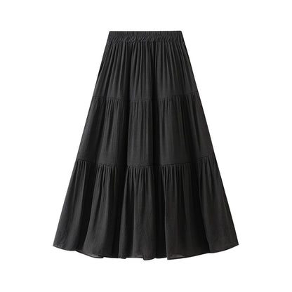 Cotton Linen Tiered Dress Skirt Women's Summer Small Black Skirt Skirt