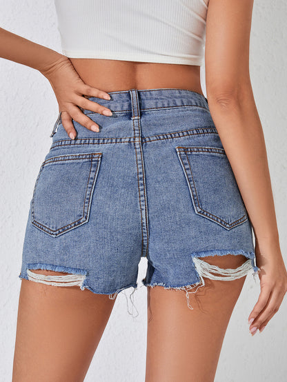 Taille haute minceur Denim Shorts femmes été coupe ajustée pantalon ajusté déchiré Denim