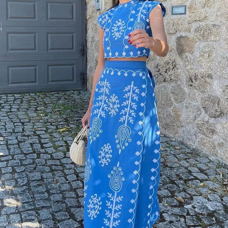 Vestido de dos piezas con estampado de vacaciones para mujer Primavera Verano