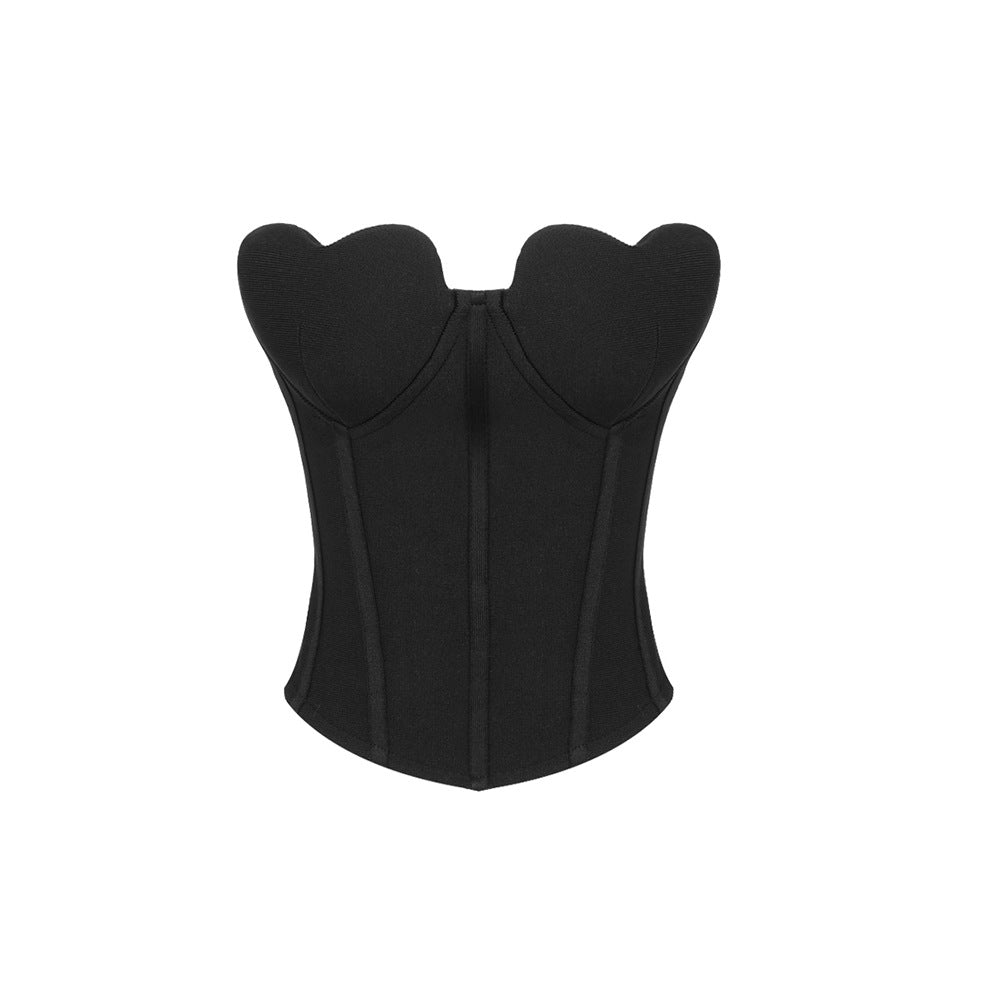 Black Sleeveless Peach Heart Tight Strapless Top Knitted Waist Girdling Band Vest Waist Seal Corset