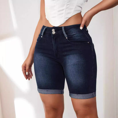 Short court en Denim frisé pour femme, pantalon moyen amincissant d'été